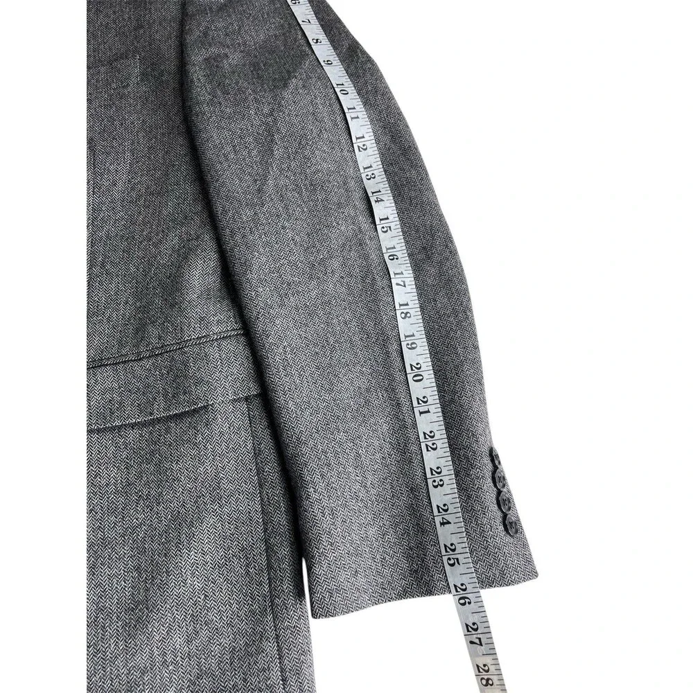 Adolfo Mens 44R Tweed Gray Wool Blazer Jacket Sport Coat Herringbone Lambswool